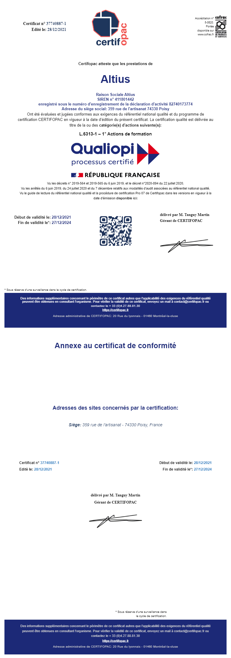 certificat Qualiopi Altius